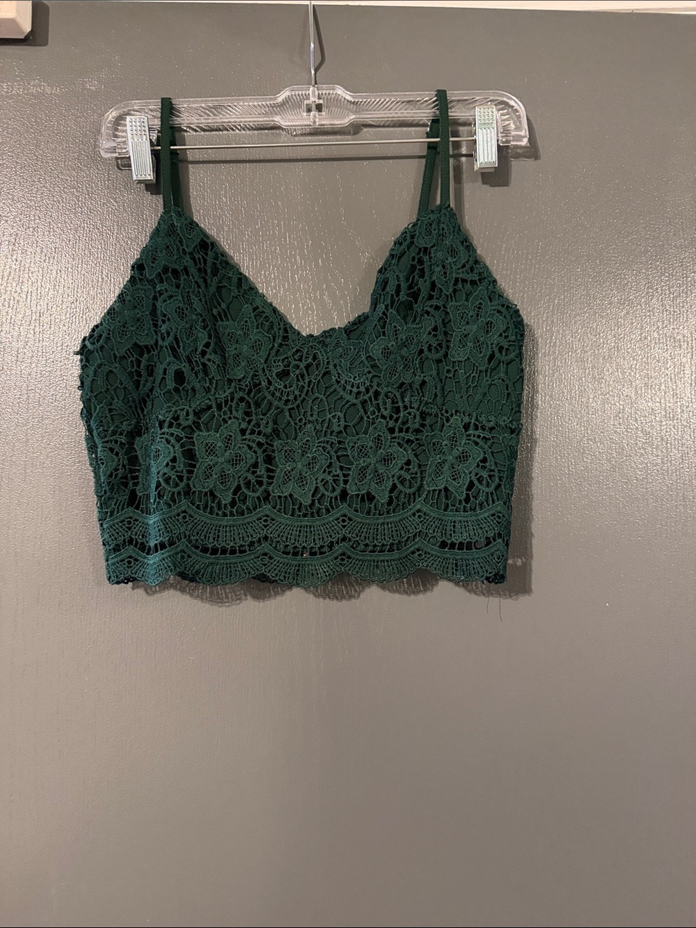 Lace V-Neck Crop Cami Top - Dark Green